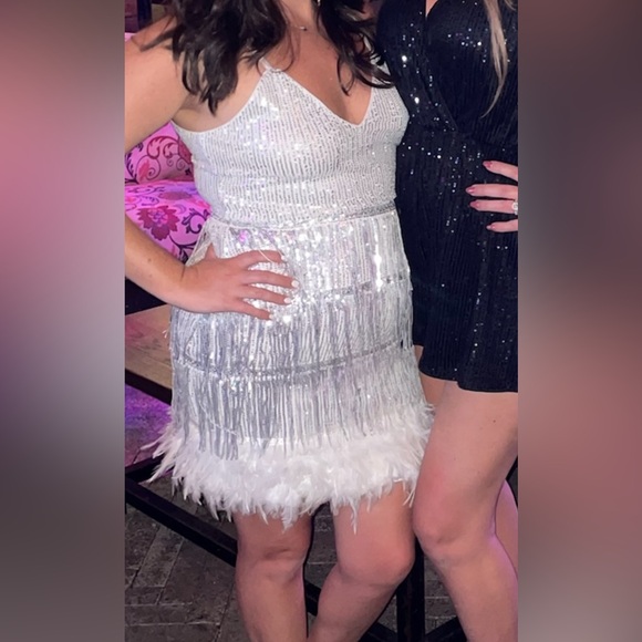 SHEIN BAE Fuzzy Trim Sequin Cami Dress - Picture 8 of 8